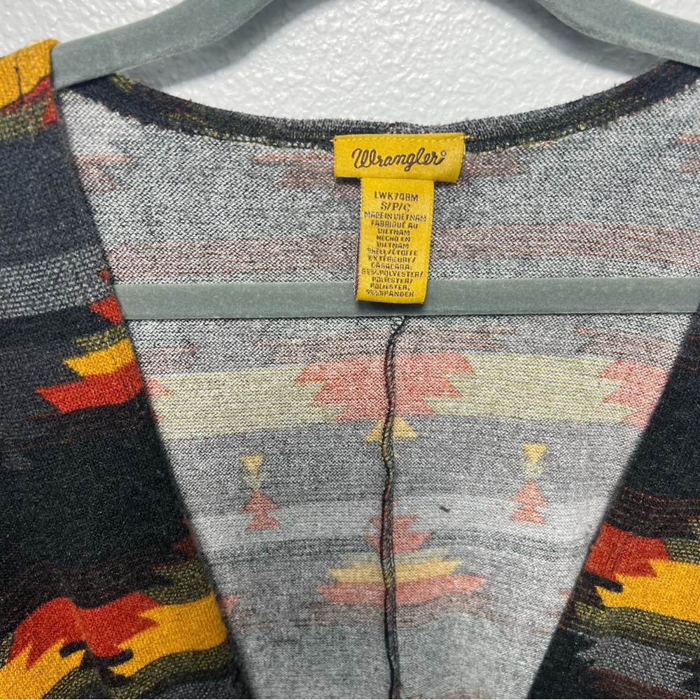 Wrangler Southwestern Fringe Cardigan Kimono Open Front Aztec Print Boho S/M - Picture 3 of 15